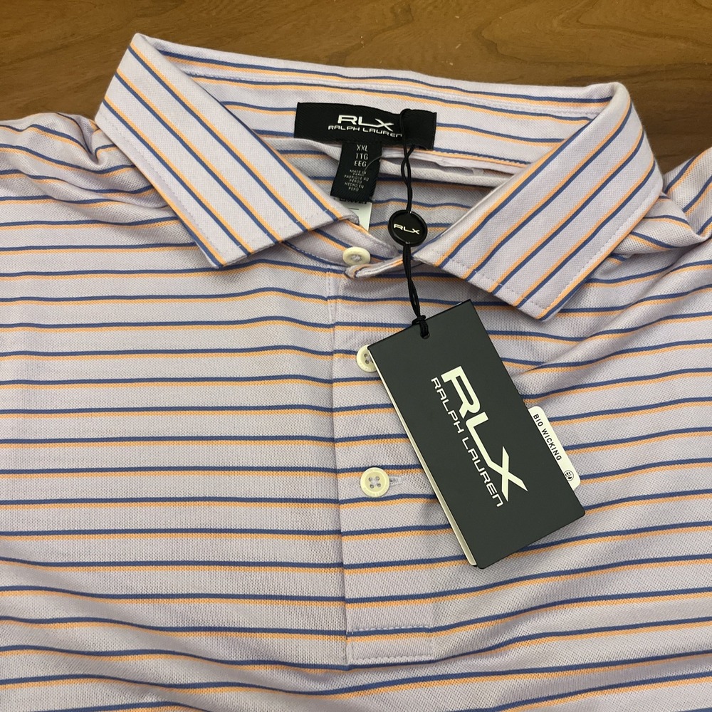 Ralph Lauren RLX Golf Performance Polo Shirt XXL Purple With Stripes